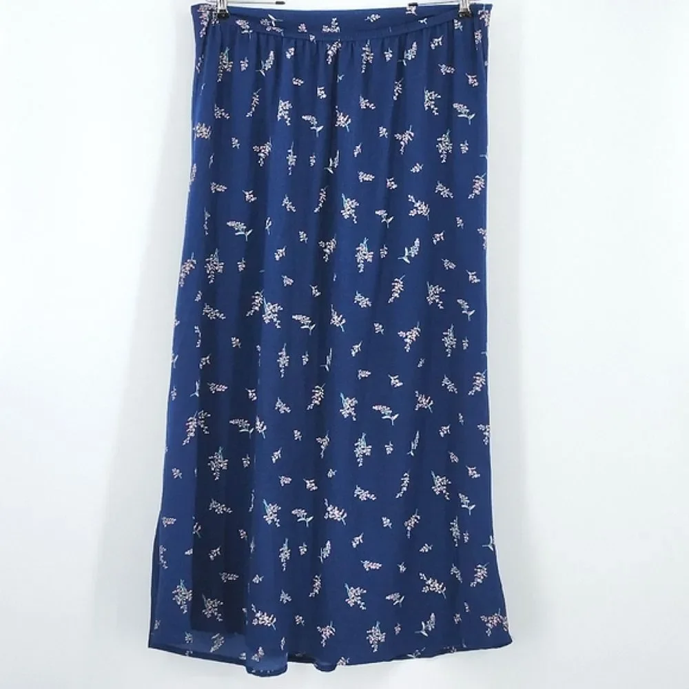 Good Luck Gem Long Midi Skirt Size Extra Large XL Navy Blue Floral Flowy Fairy